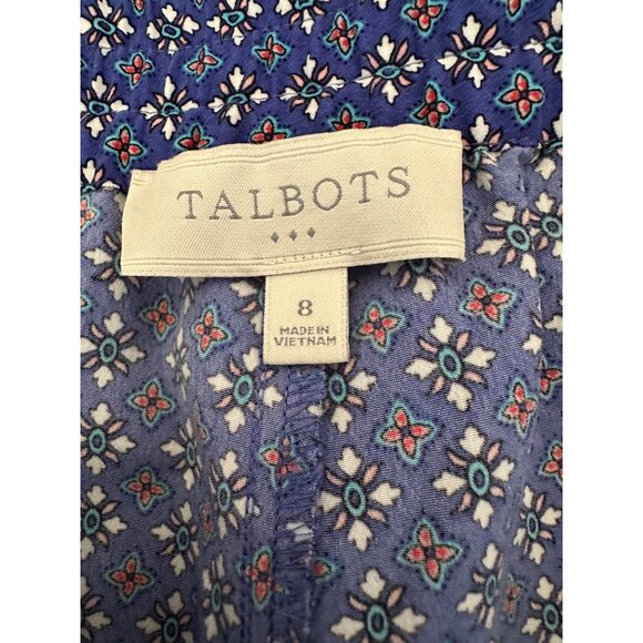 Talbots Womens Pull On Lightweight Pants Size 8 Ankle Blue Pattern Elastic Waist - Picture 2 of 7